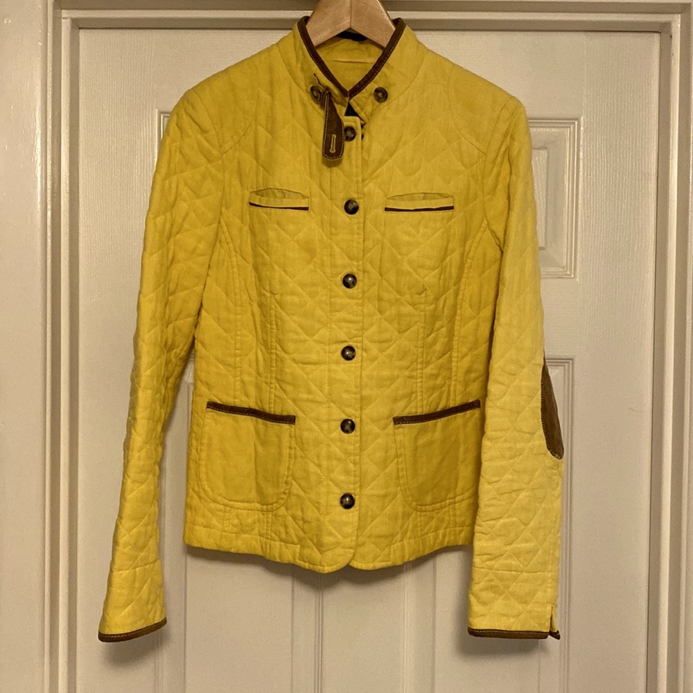 Women’s Schneiders Adonis Yellow Quilted Linen Hunting Style Jacket Size 8 Snaps